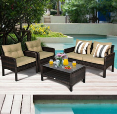4-Piece Patio Rattan Furniture Set with Loveseat, Chairs, and Table product